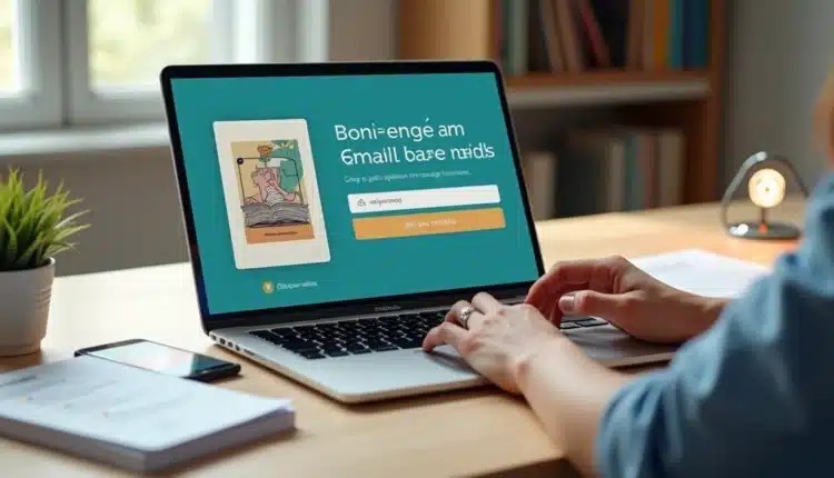 Empreendedor oferecendo material digital em troca de cadastro de email em notebook