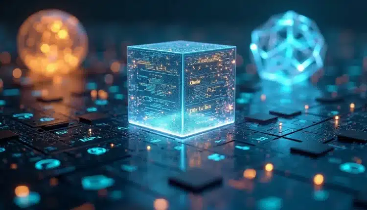 Representação conceitual de IA analisando labirinto de dados digitais