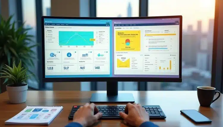 Tela dividida com dois painéis de automação de marketing sendo analisados lado a lado