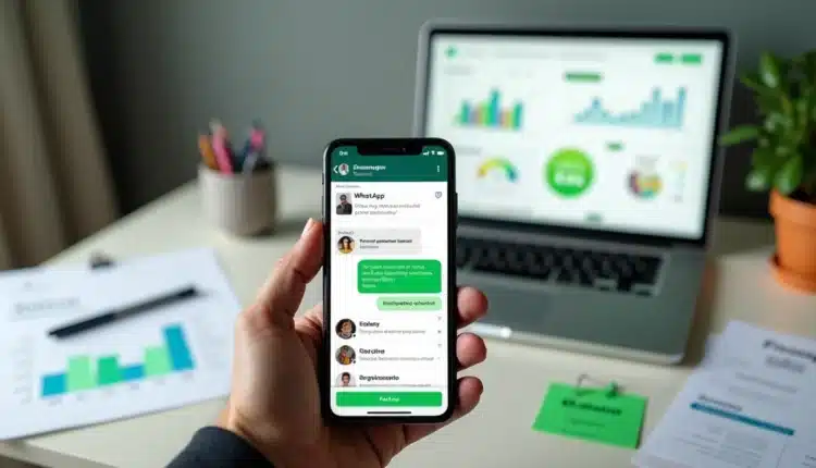 Tela de smartphone com mensagens de marketing integradas a painel de vendas online