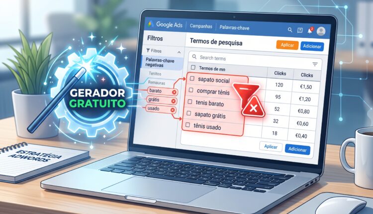 Palavras-chave negativas: gerador grátis pro Google Ads