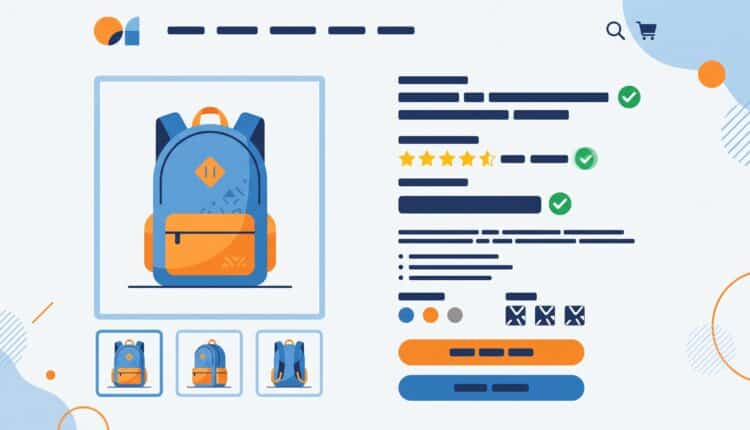 Página de produto de e-commerce com itens de verificação marcados em verde